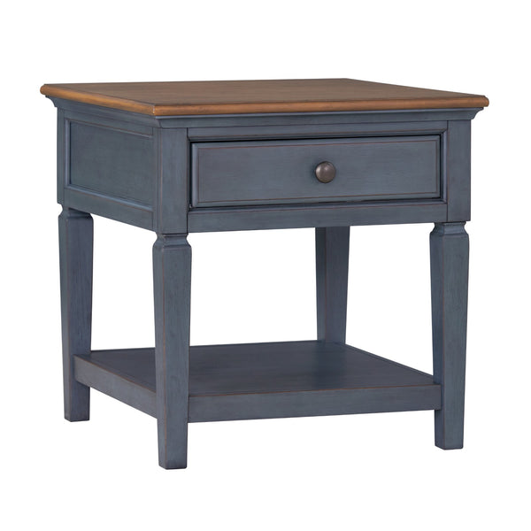 Legends Furniture Bridgevine Home Americana 24 Inch End Table, No Assembly Required, Corduroy Blue Finish Blue Solids And Veneers Zamr-4100