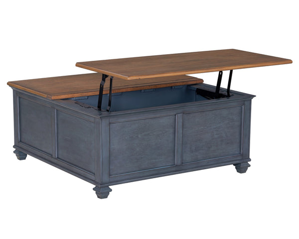 Legends Furniture Bridgevine Home Americana 40 Inch Lift-top Coffee Table, No Assembly Required, Corduroy Blue Finish Blue Solids And Veneers Zamr-4500