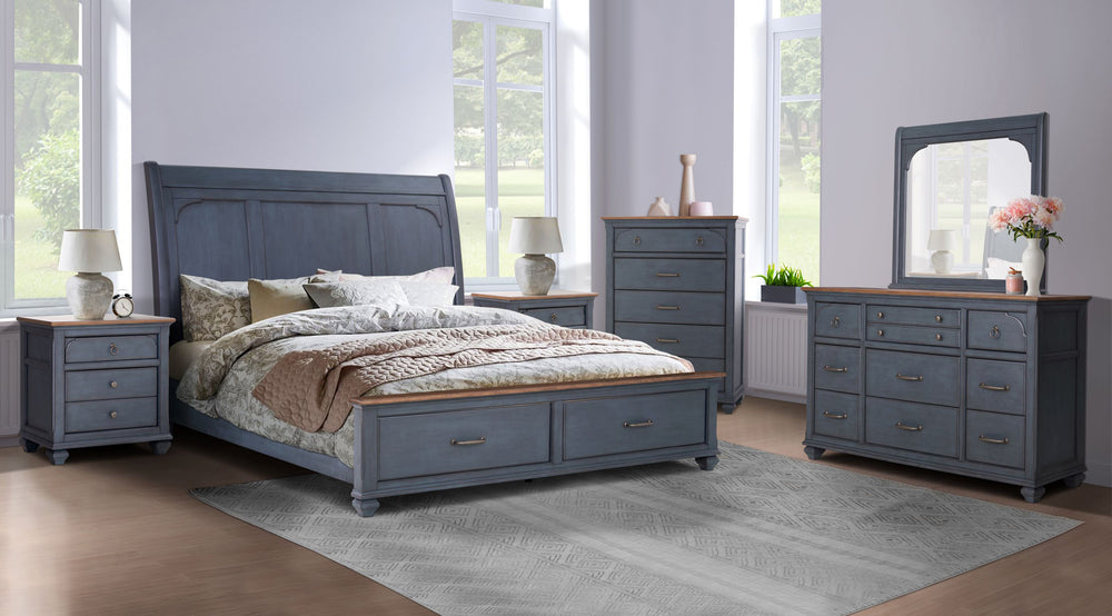 Legends Furniture Bridgevine Home Americana King Size Sleigh Bed, Corduroy Blue Finish Blue  Zamr-7000kg