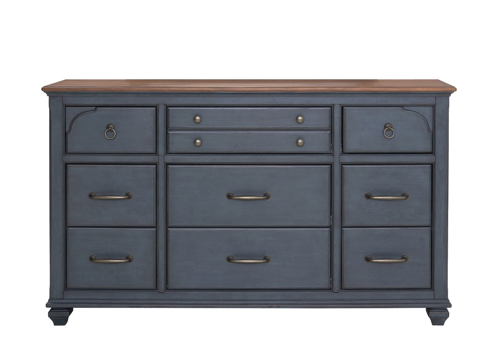 Legends Furniture Bridgevine Home Americana Dresser, No Assembly Required, Corduroy Blue Finish Blue Solids And Veneers Zamr-7013