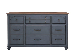 Legends Furniture Bridgevine Home Americana Dresser, No Assembly Required, Corduroy Blue Finish Blue Solids And Veneers Zamr-7013
