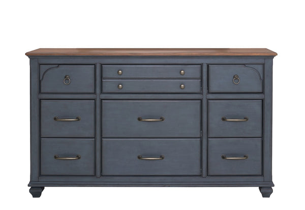 Legends Furniture Bridgevine Home Americana Dresser, No Assembly Required, Corduroy Blue Finish Blue Solids And Veneers Zamr-7013