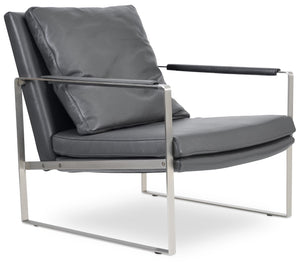 Soho Concept Brushed Stainless Steel Armchair – Premium Camira Yoredale Boucle & Genuine Leather, 10-year Guarantee Grey  Soho-concept-dining-chair-12649