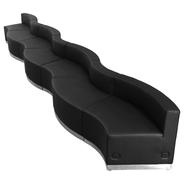 English Elm HERCULES Alon Series 7-Piece LeatherSoft Reception Seating Configuration for Modern Spaces Black ZB-803-550-SET-BK-GG