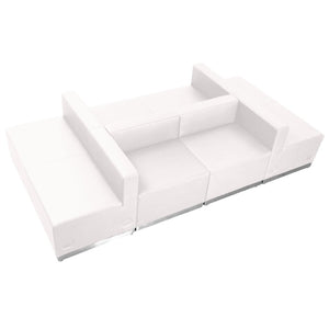 English Elm HERCULES Alon Series LeatherSoft Modular Reception Seating Set for Professional Spaces, 6 Pieces Melrose White ZB-803-650-SET-WH-GG