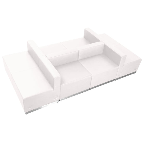 English Elm HERCULES Alon Series LeatherSoft Modular Reception Seating Set for Professional Spaces, 6 Pieces Melrose White ZB-803-650-SET-WH-GG