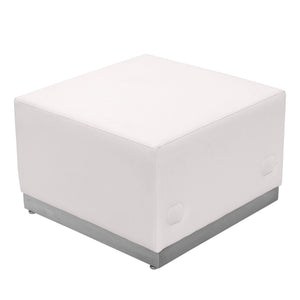 English Elm HERCULES Alon Series LeatherSoft Ottoman with Stylish Stainless Steel Base for Modern Spaces Melrose White ZB-803-OTTOMAN-WH-GG
