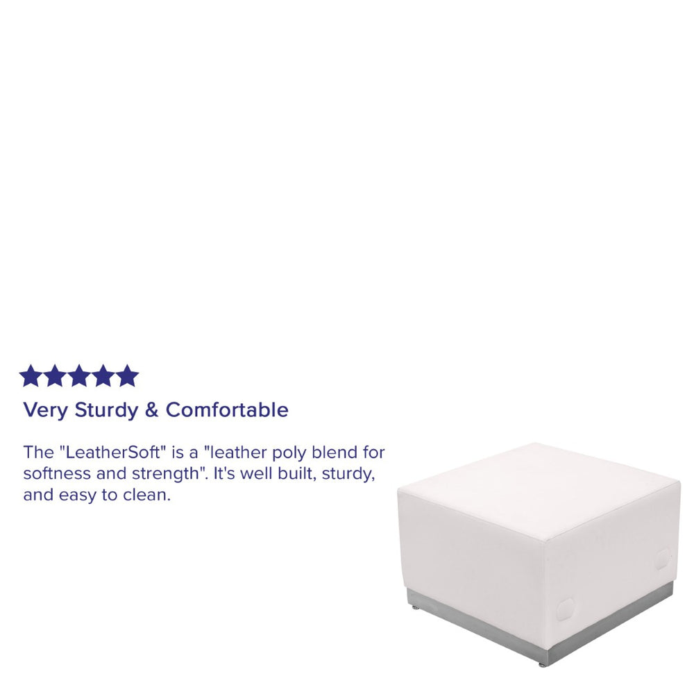 English Elm HERCULES Alon Series LeatherSoft Ottoman with Stylish Stainless Steel Base for Modern Spaces Melrose White ZB-803-OTTOMAN-WH-GG