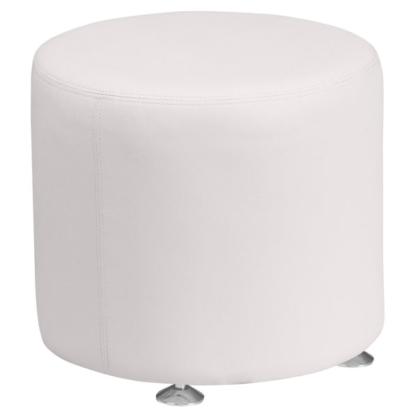 English Elm HERCULES Alon Series Round Ottoman - Versatile Seating Solution for Modern Reception Areas and Lounges Melrose White ZB-803-RD-18-WH-GG