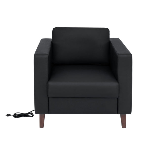 English Elm HERCULES Artemis LeatherSoft Reception Chair with Integrated Charging Station & Solid Wood Legs Black ZB-8921-1S-BLK-GG