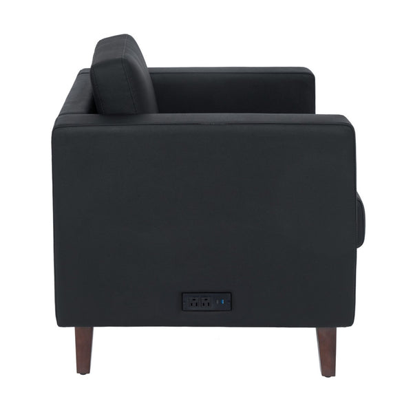 English Elm HERCULES Artemis 3-Piece LeatherSoft Reception Set with Charging Stations & Stylish Walnut Legs Black ZB-8921-SET-BLK-GG