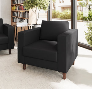 English Elm HERCULES Artemis LeatherSoft Reception Chair with Integrated Charging Station & Solid Wood Legs Black ZB-8921-1S-BLK-GG