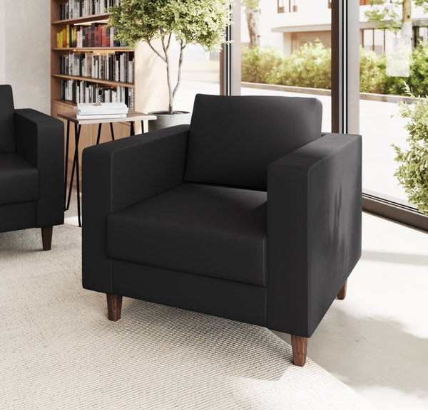 English Elm HERCULES Artemis LeatherSoft Reception Chair with Integrated Charging Station & Solid Wood Legs Black ZB-8921-1S-BLK-GG