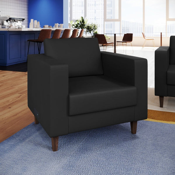 English Elm HERCULES Artemis LeatherSoft Reception Chair with Integrated Charging Station & Solid Wood Legs Black ZB-8921-1S-BLK-GG