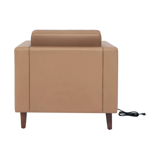 English Elm HERCULES Artemis 3-Piece LeatherSoft Reception Set with Charging Stations & Stylish Walnut Legs Cognac ZB-8921-SET-COGNAC-GG