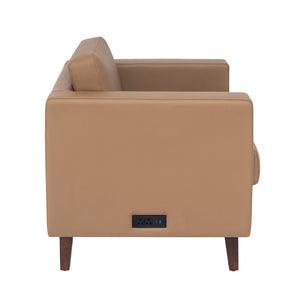 English Elm HERCULES Artemis 3-Piece LeatherSoft Reception Set with Charging Stations & Stylish Walnut Legs Cognac ZB-8921-SET-COGNAC-GG