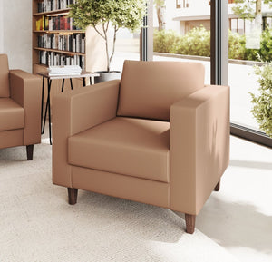 English Elm HERCULES Artemis LeatherSoft Reception Chair with Integrated Charging Station & Solid Wood Legs Cognac ZB-8921-1S-COGNAC-GG