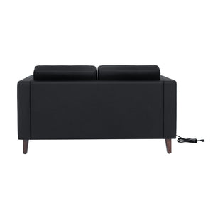 English Elm HERCULES Artemis LeatherSoft Reception Loveseat with Charging Ports and Solid Wood Legs for Comfort Black ZB-8921-2S-BLK-GG