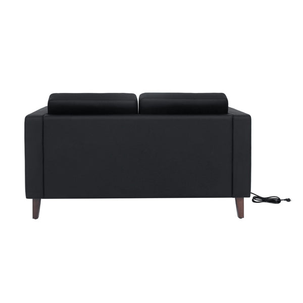 English Elm HERCULES Artemis LeatherSoft Reception Loveseat with Charging Ports and Solid Wood Legs for Comfort Black ZB-8921-2S-BLK-GG