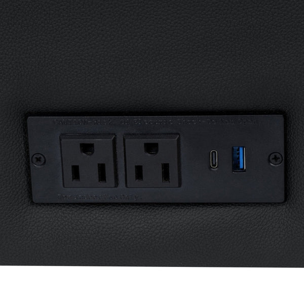 English Elm HERCULES Artemis LeatherSoft Reception Loveseat with Charging Ports and Solid Wood Legs for Comfort Black ZB-8921-2S-BLK-GG