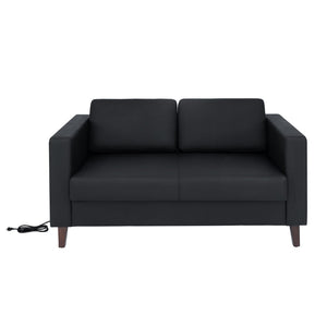English Elm HERCULES Artemis LeatherSoft Reception Loveseat with Charging Ports and Solid Wood Legs for Comfort Black ZB-8921-2S-BLK-GG