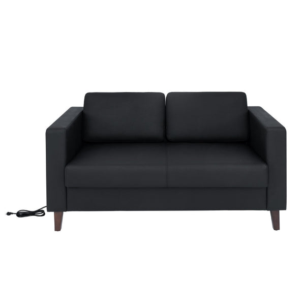 English Elm HERCULES Artemis LeatherSoft Reception Loveseat with Charging Ports and Solid Wood Legs for Comfort Black ZB-8921-2S-BLK-GG