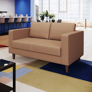 English Elm HERCULES Artemis LeatherSoft Reception Loveseat with Charging Ports and Solid Wood Legs for Comfort Cognac ZB-8921-2S-COGNAC-GG