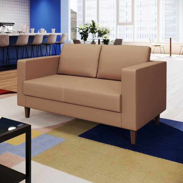 English Elm HERCULES Artemis LeatherSoft Reception Loveseat with Charging Ports and Solid Wood Legs for Comfort Cognac ZB-8921-2S-COGNAC-GG