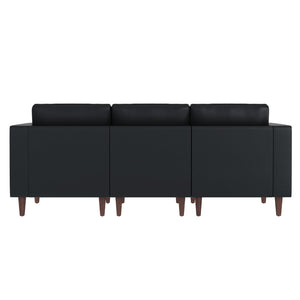 English Elm HERCULES Artemis LeatherSoft Reception Sofa with Integrated Charging Ports and Solid Walnut Legs Black ZB-8921-3S-BLK-GG