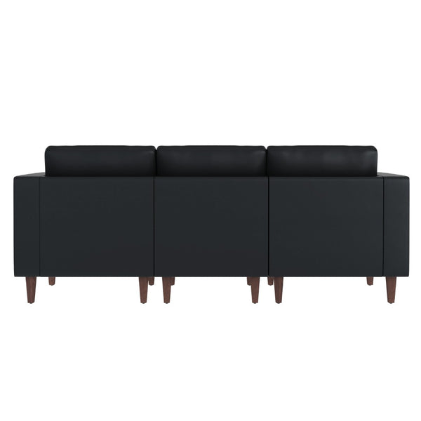 English Elm HERCULES Artemis LeatherSoft Reception Sofa with Integrated Charging Ports and Solid Walnut Legs Black ZB-8921-3S-BLK-GG