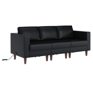 English Elm HERCULES Artemis LeatherSoft Reception Sofa with Integrated Charging Ports and Solid Walnut Legs Black ZB-8921-3S-BLK-GG