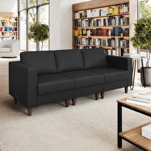 English Elm HERCULES Artemis LeatherSoft Reception Sofa with Integrated Charging Ports and Solid Walnut Legs Black ZB-8921-3S-BLK-GG