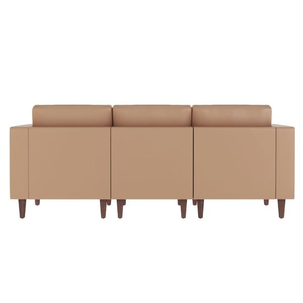English Elm HERCULES Artemis LeatherSoft Reception Sofa with Integrated Charging Ports and Solid Walnut Legs Cognac ZB-8921-3S-COGNAC-GG