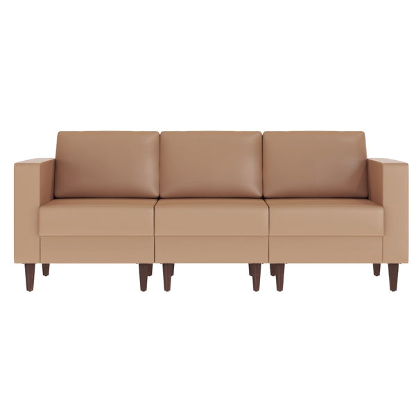 English Elm HERCULES Artemis LeatherSoft Reception Sofa with Integrated Charging Ports and Solid Walnut Legs Cognac ZB-8921-3S-COGNAC-GG
