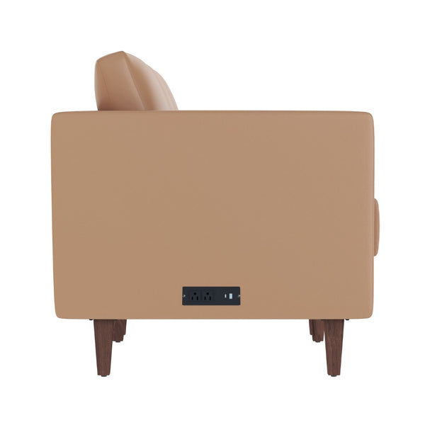 English Elm HERCULES Artemis LeatherSoft Reception Sofa with Integrated Charging Ports and Solid Walnut Legs Cognac ZB-8921-3S-COGNAC-GG