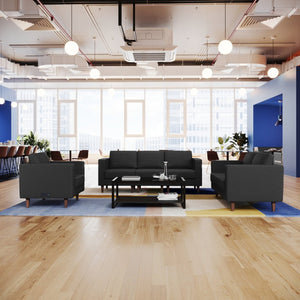 English Elm HERCULES Artemis 3-Piece LeatherSoft Reception Set with Charging Stations & Stylish Walnut Legs Black ZB-8921-SET-BLK-GG