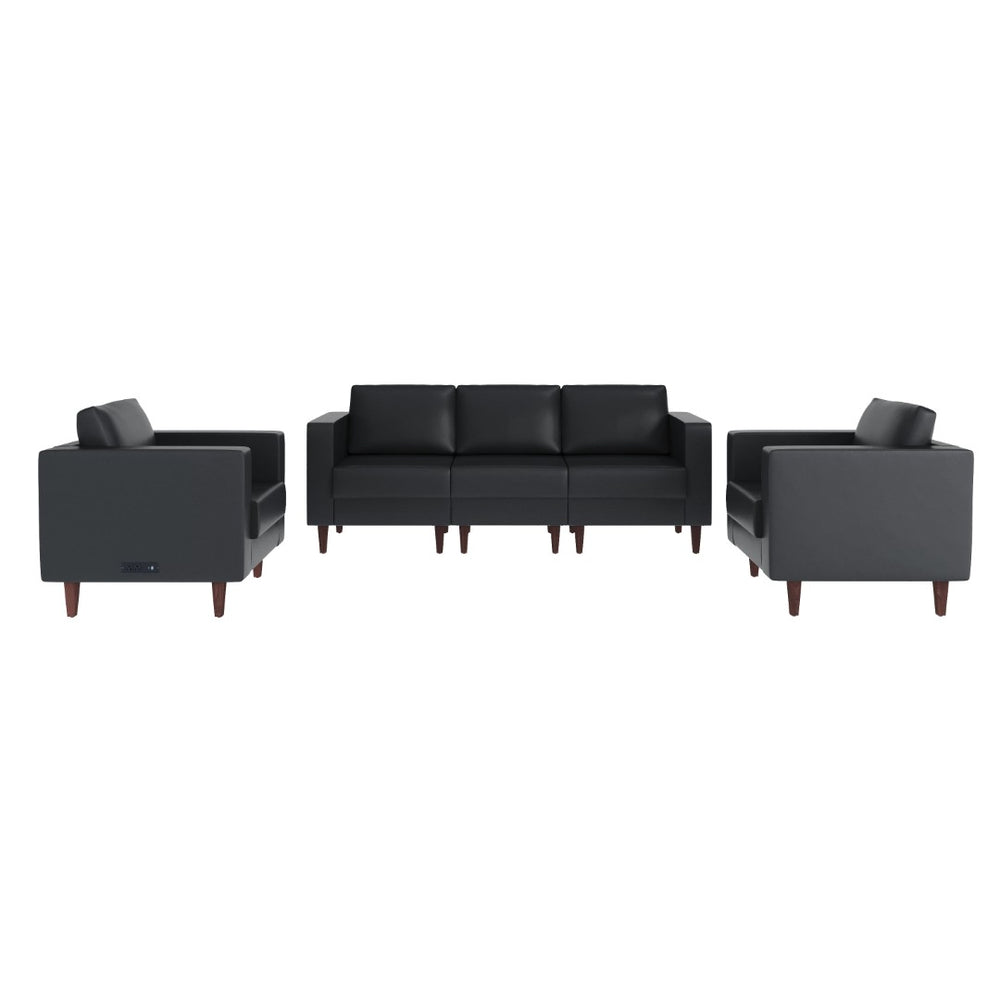 English Elm HERCULES Artemis 3-Piece LeatherSoft Sofa and Chair Set with Charging Stations for Modern Spaces Black ZB-8921-SET3-BLK-GG