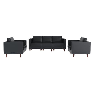 English Elm HERCULES Artemis 3-Piece LeatherSoft Sofa and Chair Set with Charging Stations for Modern Spaces Black ZB-8921-SET3-BLK-GG