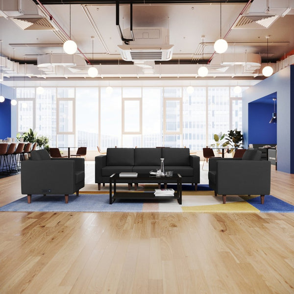 English Elm HERCULES Artemis 3-Piece LeatherSoft Sofa and Chair Set with Charging Stations for Modern Spaces Black ZB-8921-SET3-BLK-GG