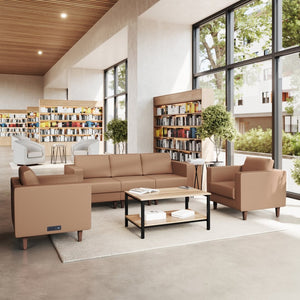 English Elm HERCULES Artemis 3-Piece LeatherSoft Sofa and Chair Set with Charging Stations for Modern Spaces Cognac ZB-8921-SET3-COGNAC-GG