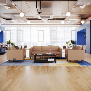 English Elm HERCULES Artemis 3-Piece LeatherSoft Sofa and Chair Set with Charging Stations for Modern Spaces Cognac ZB-8921-SET3-COGNAC-GG