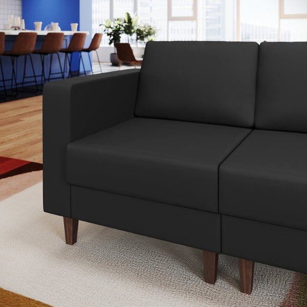 English Elm HERCULES Artemis LeatherSoft Left Arm Reception Chair with Power Station & Walnut Legs for Style Black ZB-8921C-LA-BLK-GG