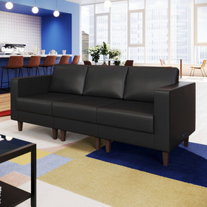 English Elm HERCULES Artemis LeatherSoft Left Arm Reception Chair with Power Station & Walnut Legs for Style Black ZB-8921C-LA-BLK-GG