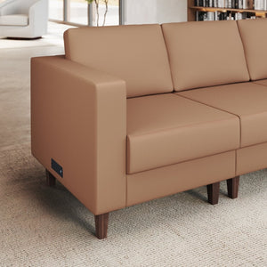 English Elm HERCULES Artemis LeatherSoft Left Arm Reception Chair with Power Station & Walnut Legs for Style Cognac ZB-8921C-LA-COGNAC-GG