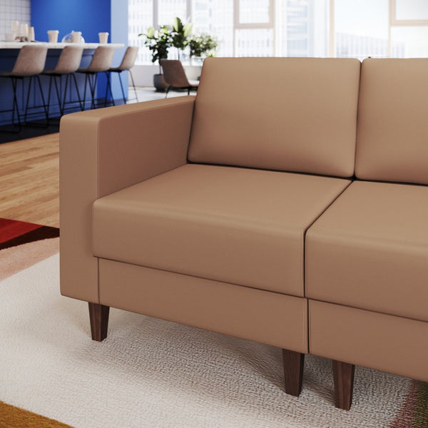 English Elm HERCULES Artemis LeatherSoft Left Arm Reception Chair with Power Station & Walnut Legs for Style Cognac ZB-8921C-LA-COGNAC-GG