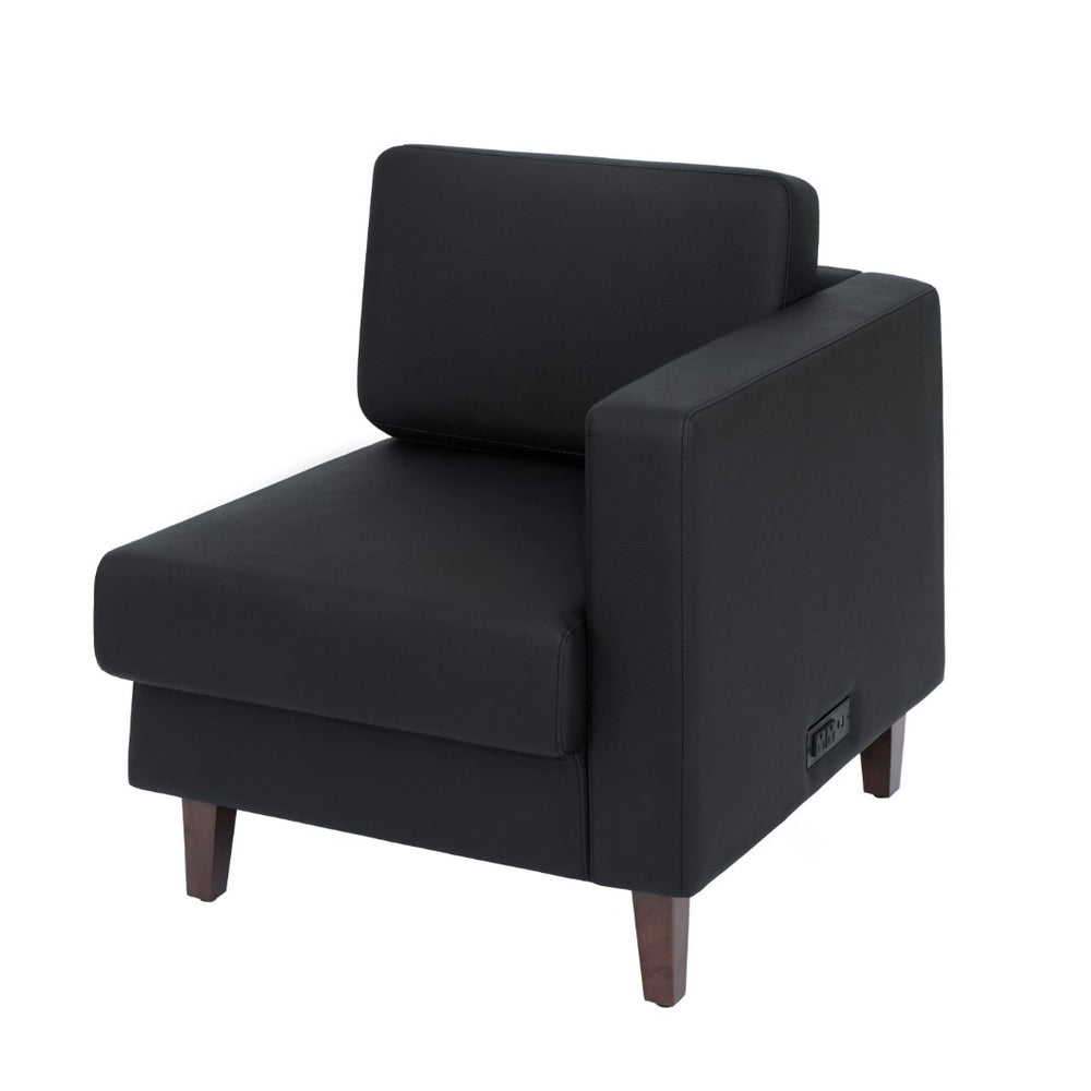 English Elm HERCULES Artemis LeatherSoft Right Arm Reception Chair with Integrated Charging for Modern Comfort Black ZB-8921C-RA-BLK-GG
