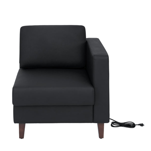 English Elm HERCULES Artemis LeatherSoft Right Arm Reception Chair with Integrated Charging for Modern Comfort Black ZB-8921C-RA-BLK-GG