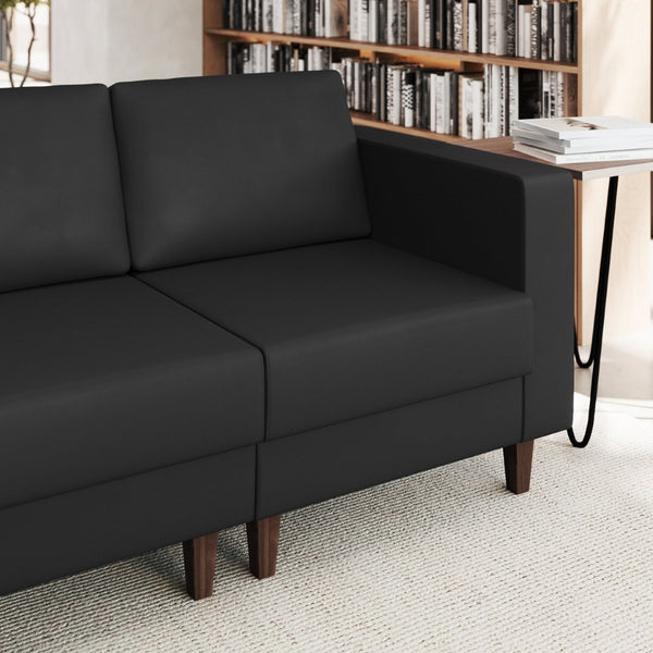 English Elm HERCULES Artemis LeatherSoft Right Arm Reception Chair with Integrated Charging for Modern Comfort Black ZB-8921C-RA-BLK-GG