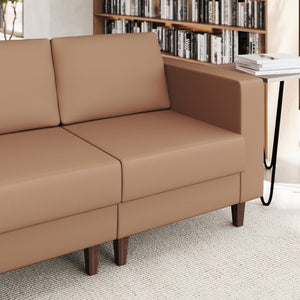 English Elm HERCULES Artemis LeatherSoft Right Arm Reception Chair with Integrated Charging for Modern Comfort Cognac ZB-8921C-RA-COGNAC-GG