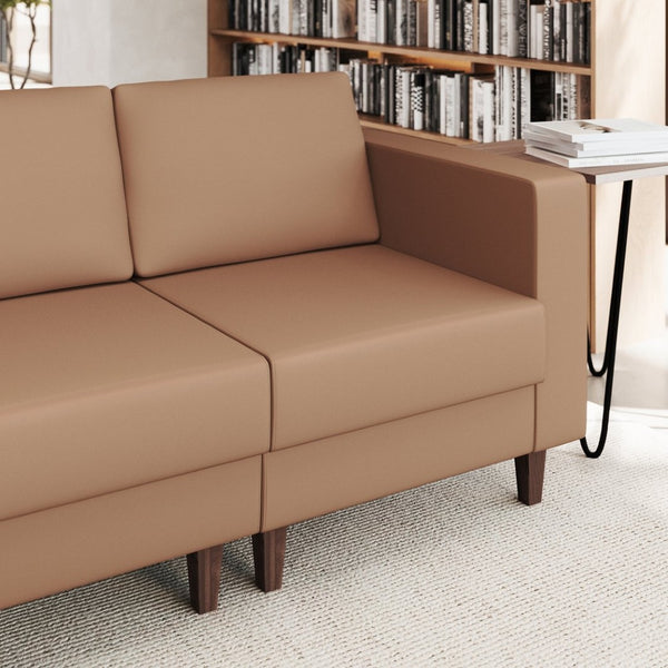 English Elm HERCULES Artemis LeatherSoft Right Arm Reception Chair with Integrated Charging for Modern Comfort Cognac ZB-8921C-RA-COGNAC-GG